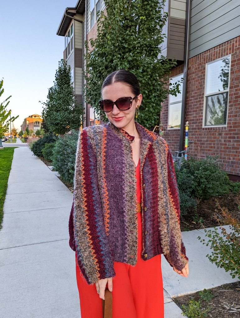 \"thrifted-outerwear-big-sunglasses-fall-fashion-striped-jacket\"